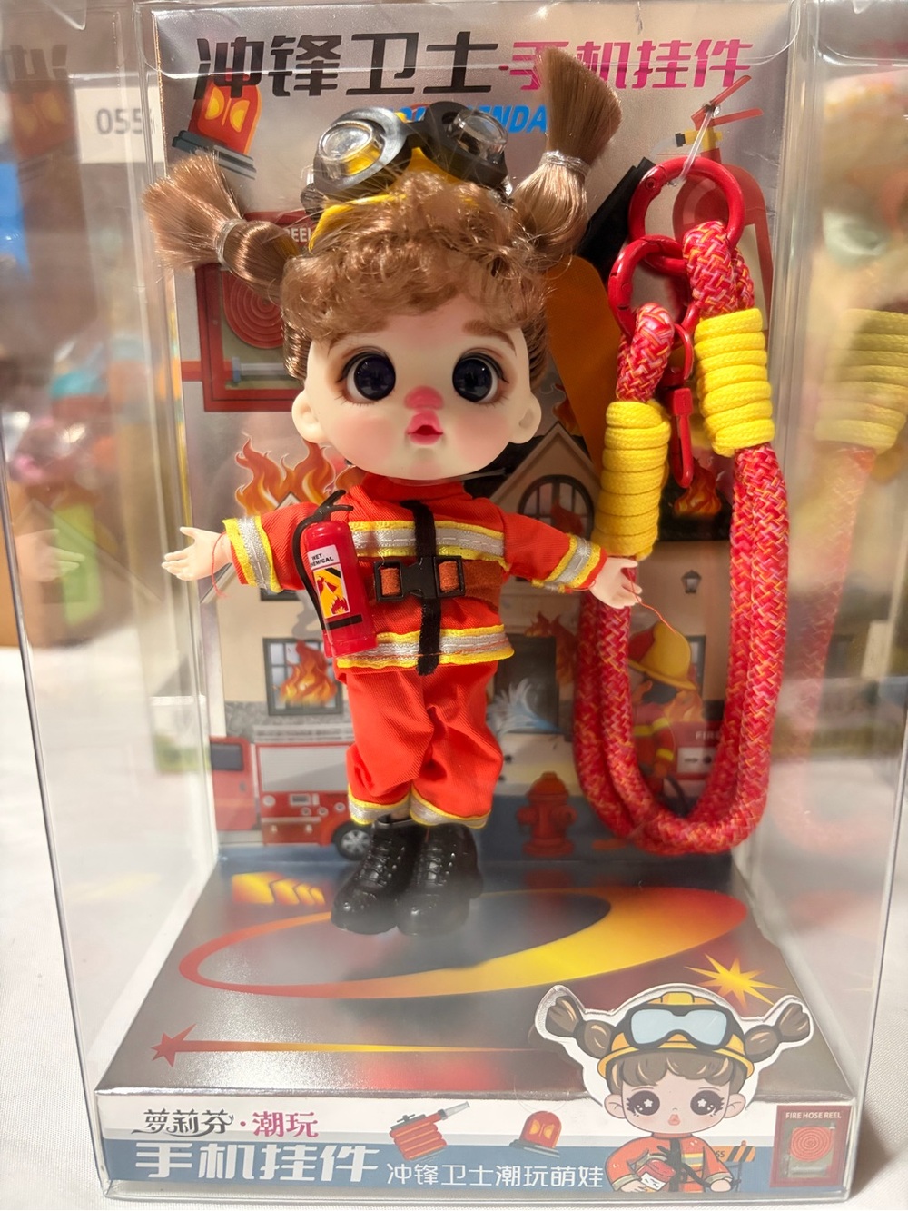 Firefighter Doll phone lanyard - Red Firefighter Outfit